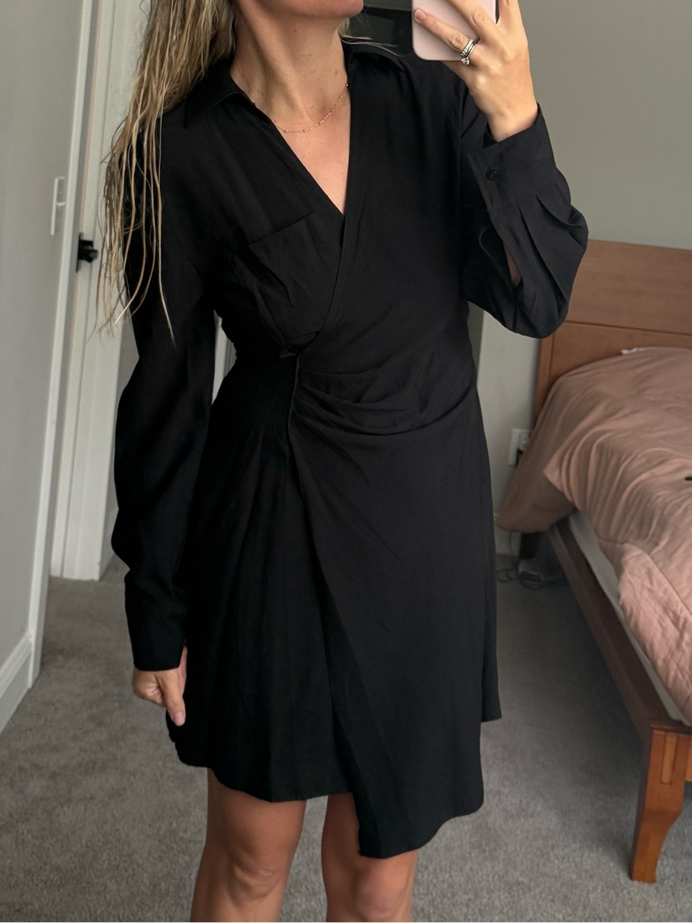 Lea & Viola Black Long Sleeve Wrap Shirt Dress size Small